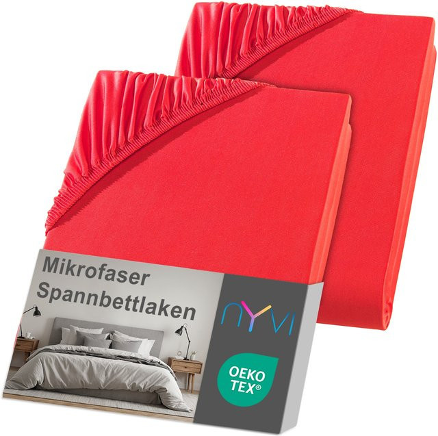 NYVI DreamScience Spannbettlaken aus Mikrofaser, 2er Pack, Rot, Bügelfrei, mit Rundumgummizug, B/T: 140 x 200 cm bis 160 x 200 cm - Bild 1