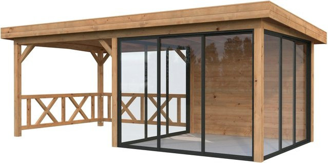 Palmako Pavillon Lenna Set 404 Slide aus Fichtenholz, Braun, B/H/T: 588 x 245 x 300 cm - Bild 1