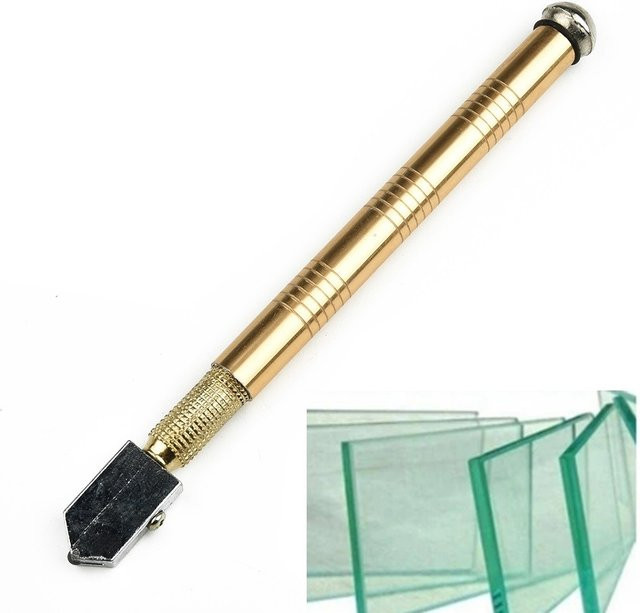 DAZZLEEX Glasschneider mit Schleifkopf und Stahlklinge in Gold, 150mm Rollenschneider für Rund- und Flachschneidewerkzeug - Bild 1