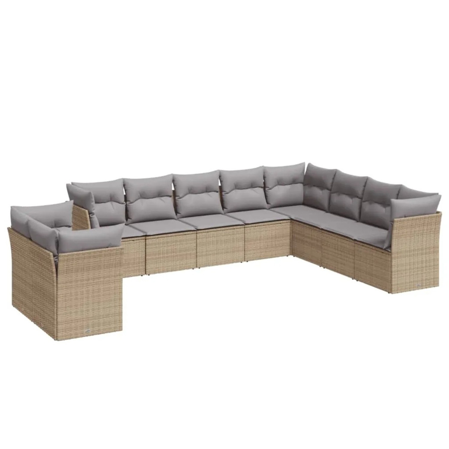 vidaXL 10-tlg Garten-Sofagarnitur aus Poly-Rattan in Beige mit Kissen und UV-beständigem Polyester - Bild 2