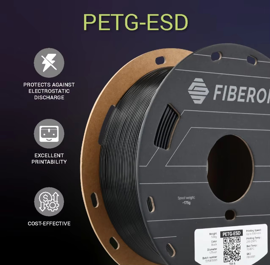 Polymaker Fiberon PETG-ESD Filament 1,75mm Schwarz 0,5kg für FDM 3D-Drucker - Bild 2