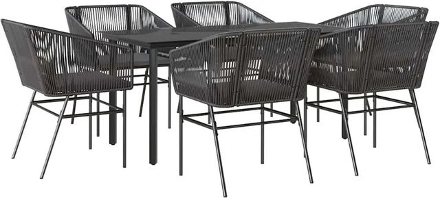 vidaXL 7-teilige Garten-Essgruppe aus Poly Rattan und Glas in Schwarz mit Kissen für Terrasse und Garten - Bild 1