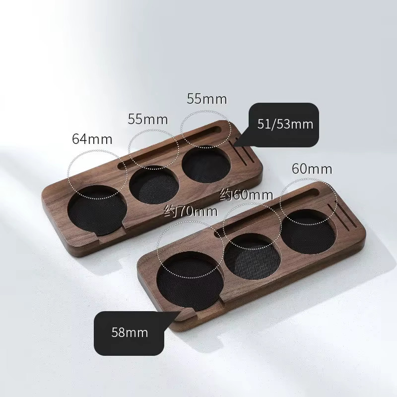 JUSTINLAU Kaffee Tamper Station aus Holz in Braun mit Pinsel und Siebträger Halter für 51mm, 53mm oder 58mm - Bild 2