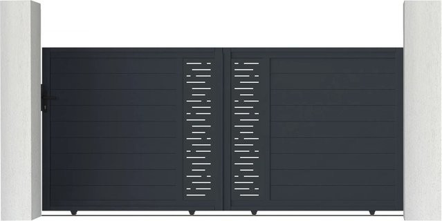 Casanoov Schiebetor Arlberg und Gartentür aus Aluminium in Grau, B/H: 350 x 160 cm und B/H: 100 x 160 cm - Bild 1