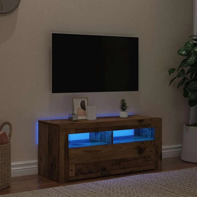 vidaXL TV-Schrank in Altholz-Optik mit integrierter LED-Beleuchtung, Braun, B/T/H: 90 x 35 x 40 cm - Bild 1