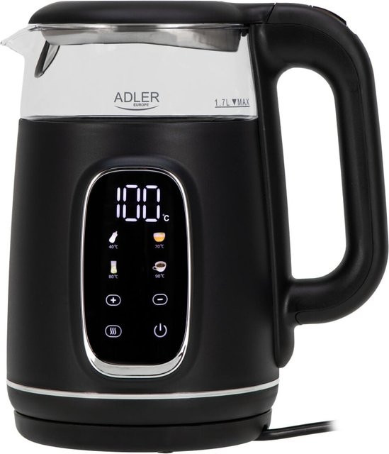 Adler Wasserkocher aus Glas in Schwarz mit 1,7 l Volumen, 220 W Leistung, Touch-Display und Temperaturwartungsfunktion - Bild 7