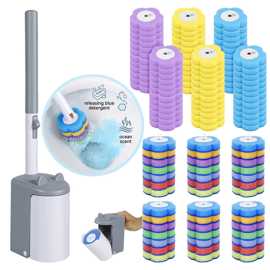Willstar Einweg-Toilettenbürsten-Set mit automatisch öffnendem Halter und Nachfüllpads in Multicolour - Bild 1