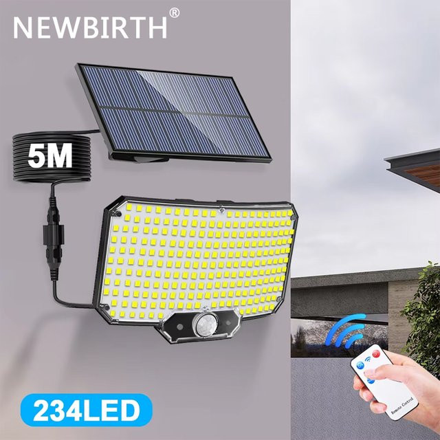 NEWBIRTH Solar-LED-Außenleuchte mit Bewegungssensor und Fernbedienung, weiße Wandflutlampe für Garten und Terrasse, rechteckig - Bild 1