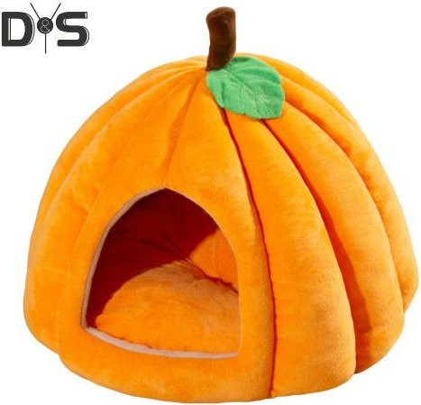 Kitty Cat House Halbgeschlossenes Haustierbett in Form eines Kürbis-Haustierzeltes für Katzen und kleine Hunde, Orange - Bild 1