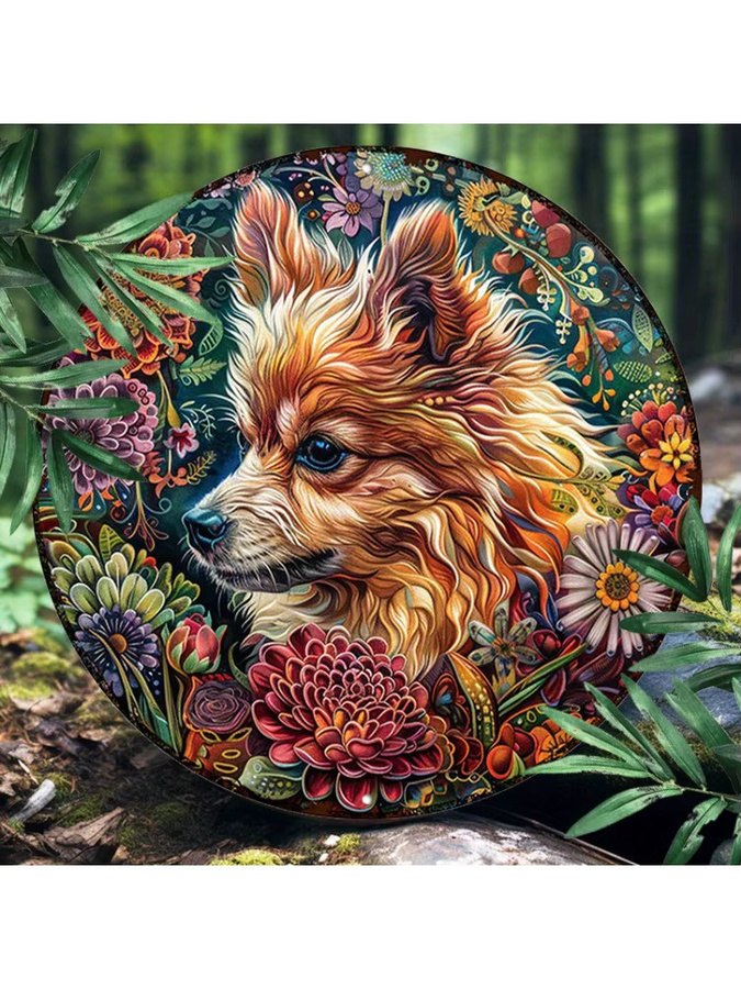 Potdemiel Runde Aluminium-Wanddekoration Pomeranian Mandala Psychedelic Art, Mehrfarbig, Durchmesser: 20,32 cm - Bild 6