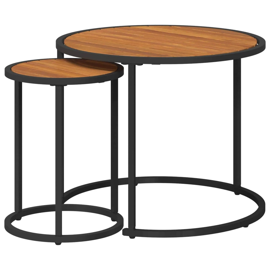 vidaXL Couchtisch-Set 2-teilig aus massivem Akazienholz in Natur und Schwarz - Bild 2