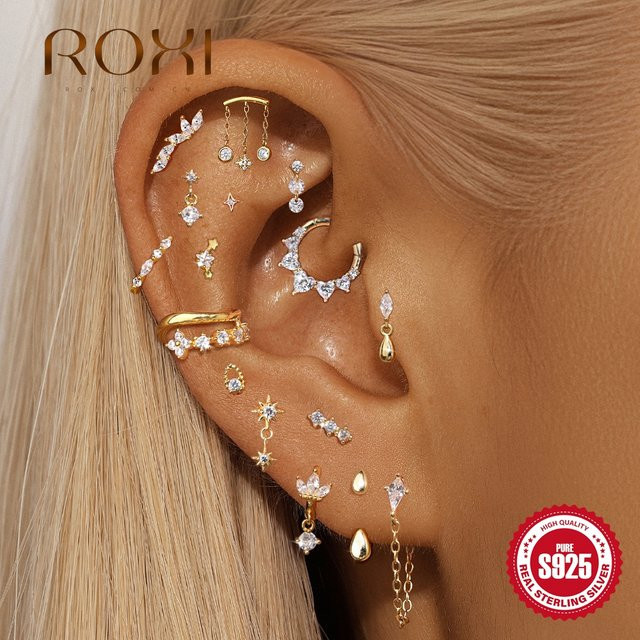 ROXI Ohrstecker, 925 Silber, Stern/Wassertropfen-Kette, Quasten-Piercing, Damen - Bild 1