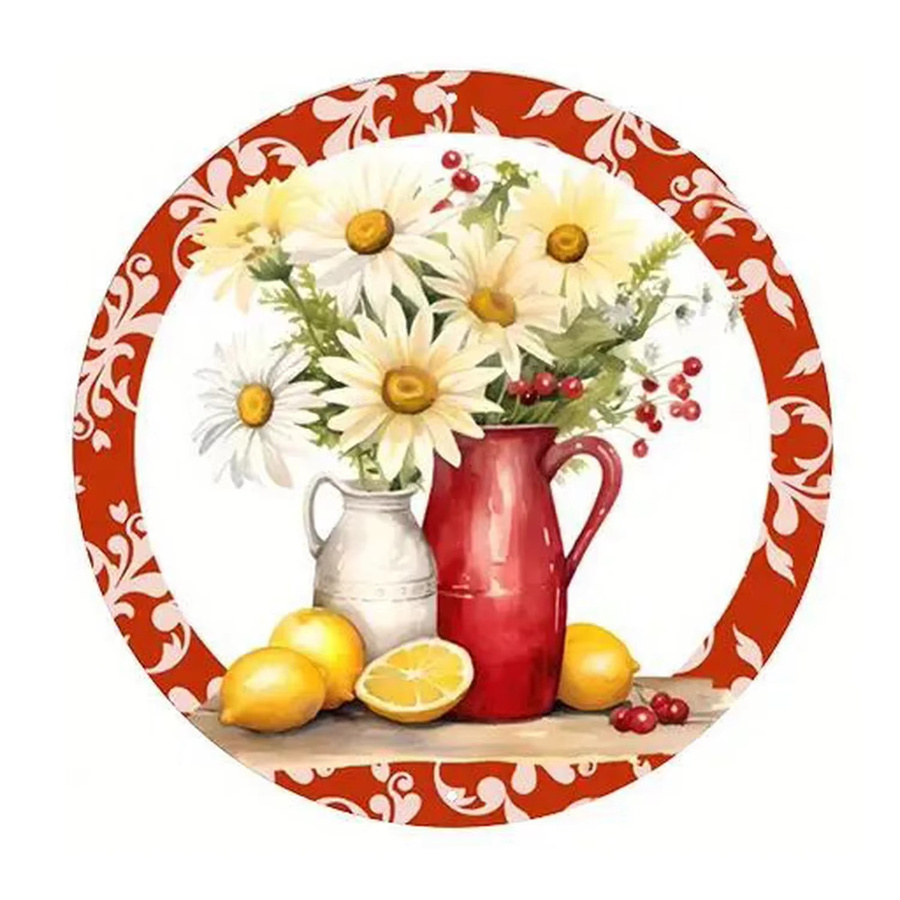 Retro Rundes Metallschild Potdemiel mit Blumen Muster als Wanddeko Durchmesser: 20 cm - Bild 2