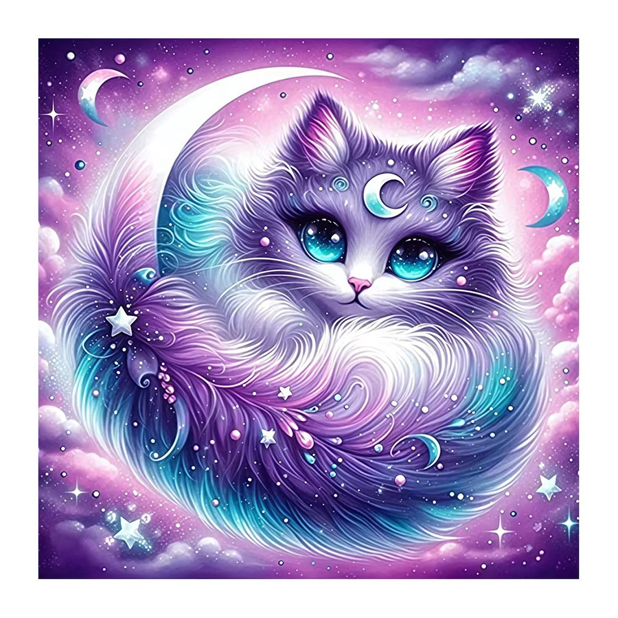EverShine 5D Diamantmalerei Katze am Mond DIY Stickerei Set mit Rund- und Quadratbohrern, Mehrfarbig, B/H: 20 x 20 cm - Bild 4