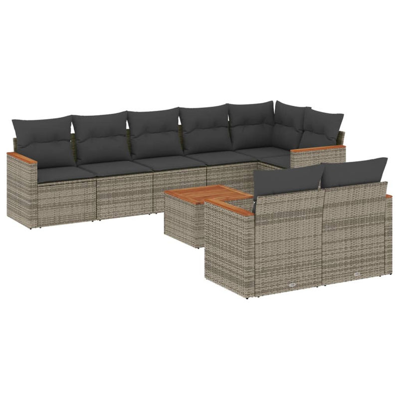Vidaxl Gartenmöbel-Set aus Polyrattan mit Kissen, 9-teilig, Grau, Modernes Design - Bild 3