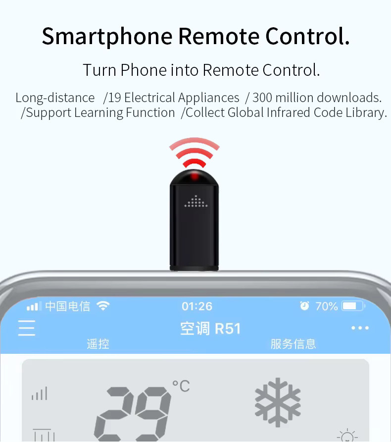 HOMEFISH USB-C IR-Blaster Universeller Infrarot-Fernbedienungsadapter für TV und Klimaanlage, Schwarz - Bild 5