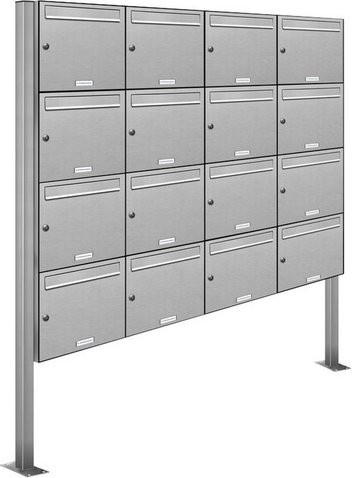 AL Briefkasten für 16 Parteien, freistehendes Briefkasten-System aus Edelstahl, silberfarben, B/H/T: 161,2 x 170 x 11,6 cm - Bild 1