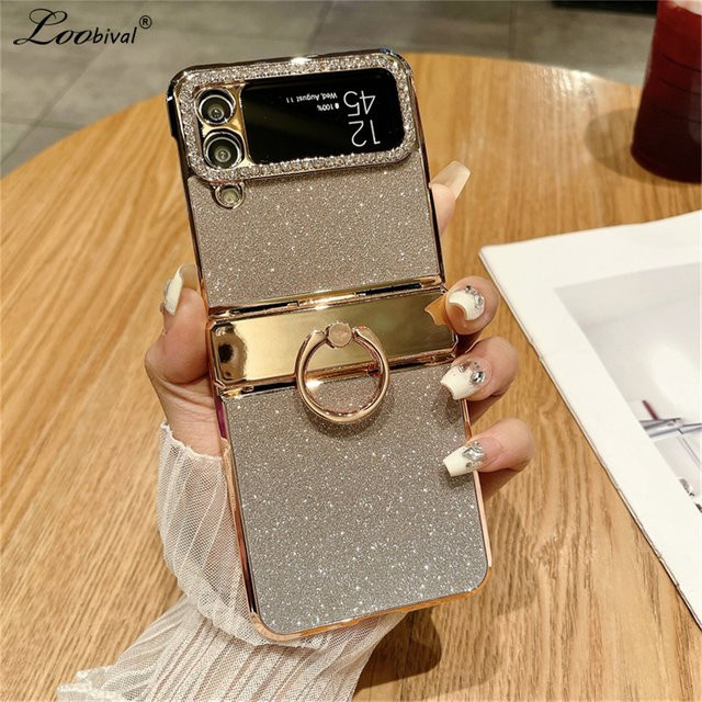 Glitzer Ringhalter Schutzhülle für Samsung Galaxy Z Flip 6 5 4 3 mit Diamond Bling Design und Gradient Plating in Gold oder Silber - Bild 1