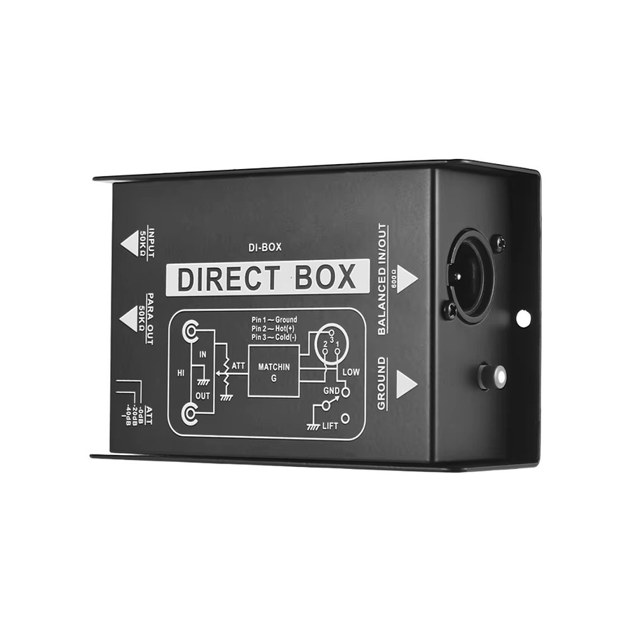 Passive DI-Box Direkteinspritzbox für Gitarre mit XLR- und TRS-Anschlüssen in Schwarz - Bild 3