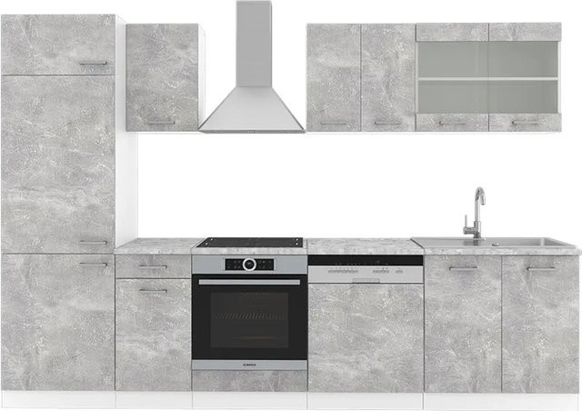 Vicco R-Line Küchenzeile Beton in Grau und Weiß, Breite: 300 cm - Bild 2