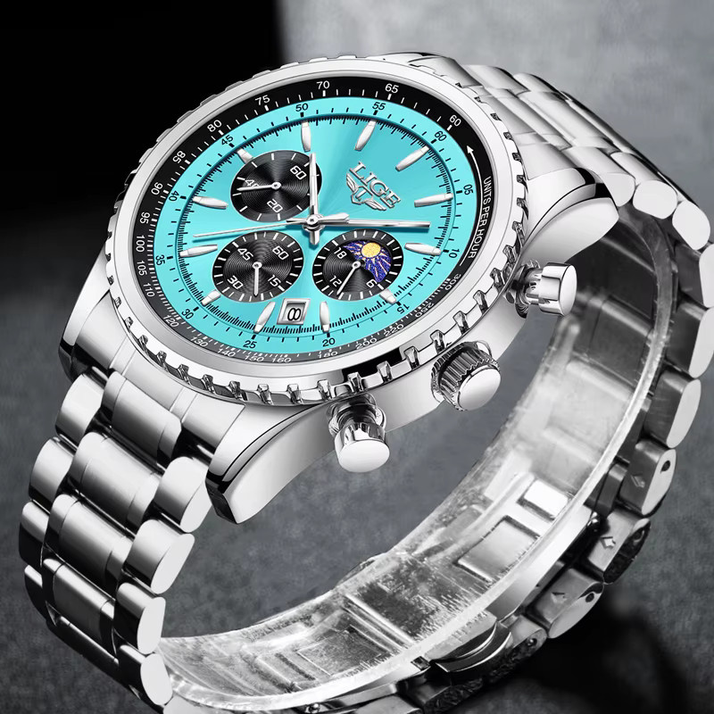 Lige Armbanduhr Chronograph, Quarz, Edelstahl, Silber, Herren - Bild 2