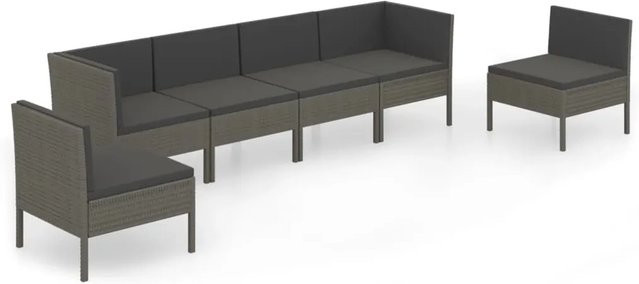 vidaXL 6-tlg Garten-Lounge-Set in L-Form aus Poly Rattan und Metall in Anthrazit mit Auflagen und Kissen - Bild 1