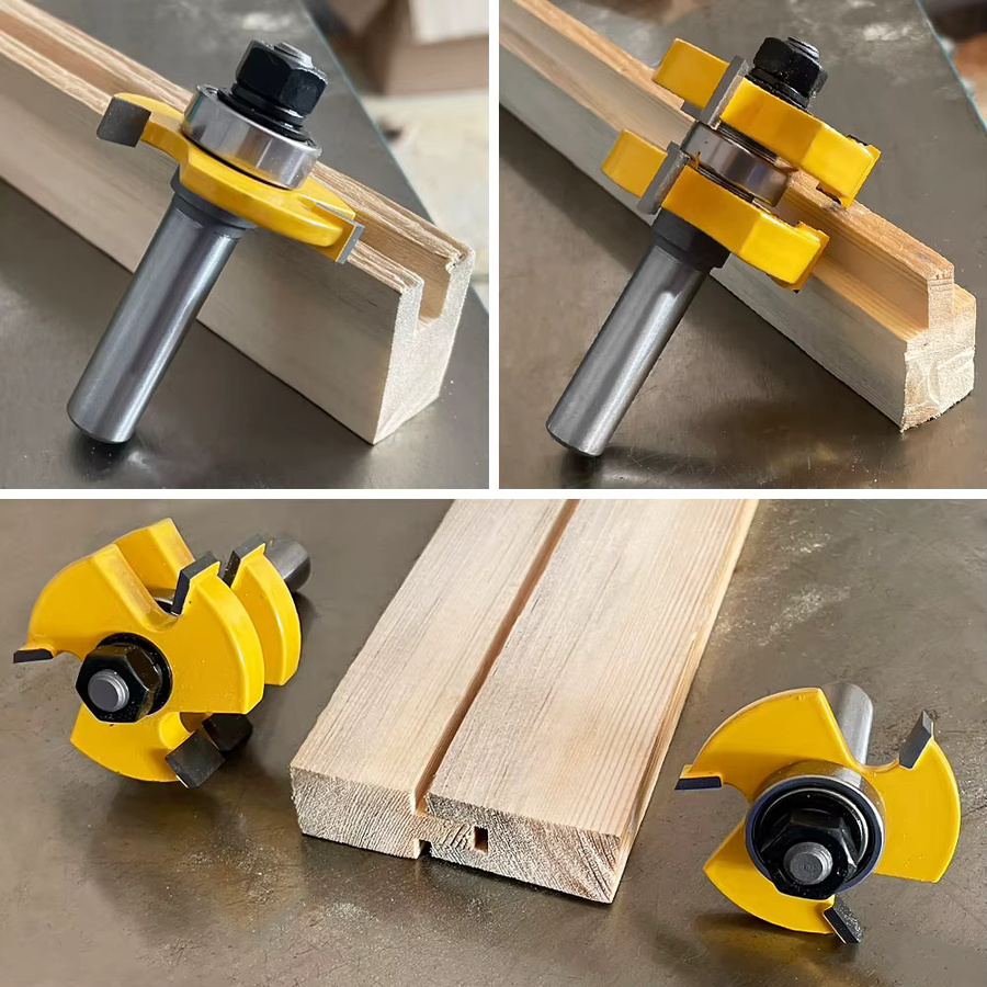 JGZUI 2-teiliges Nut- und Federfräser-Set mit 3-schneidigem T-Profil für die Holzbearbeitung, Schaftgrößen: 6 mm, 8 mm, 12 mm mit 1/4 Zoll und 1/2 Zoll Schaft - Bild 2