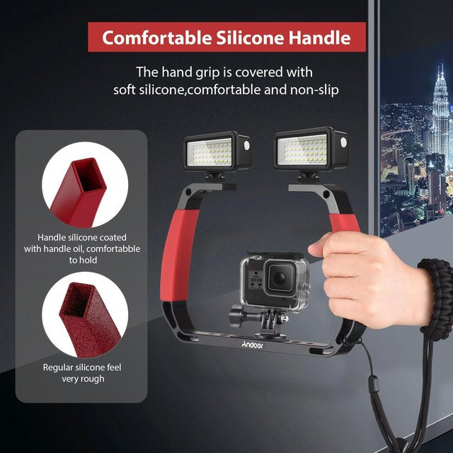 Andoer Sportkamera Unterwasser-Tauch-Rig Handheld-Stabilisator mit Cold-Shoe-Halterungen, Rot - Bild 1