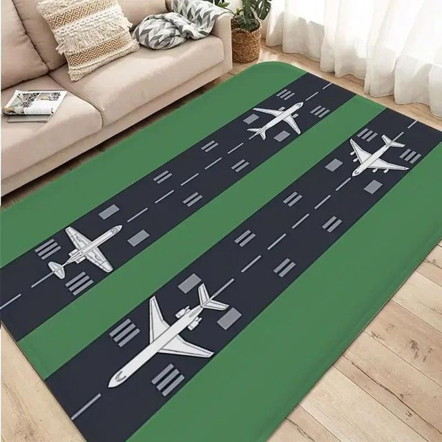 Lodestar 3D Kinder Spielteppich mit Flughafen Landebahnen und Flugzeugen in Grün, B/T: 80 x 50 cm - Bild 1
