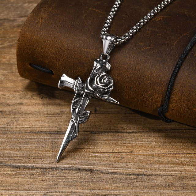 mprainbow Halskette Edelstahl, Kreuz-Anhänger, Silber, 60cm, Herren - Bild 1