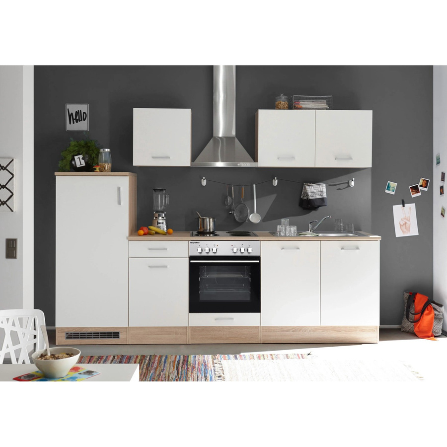 Respekta Küchenzeile KB270ENWP in Weiß und Eiche Natura Nachbildung, glänzend, Breite: 270 cm, Tiefe: 55,5 cm - Bild 2