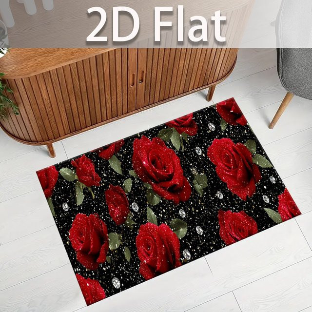 VIKAMA Druckteppich Crimson Rose für Wohnzimmer, Schlafzimmer und Küche - Bild 1