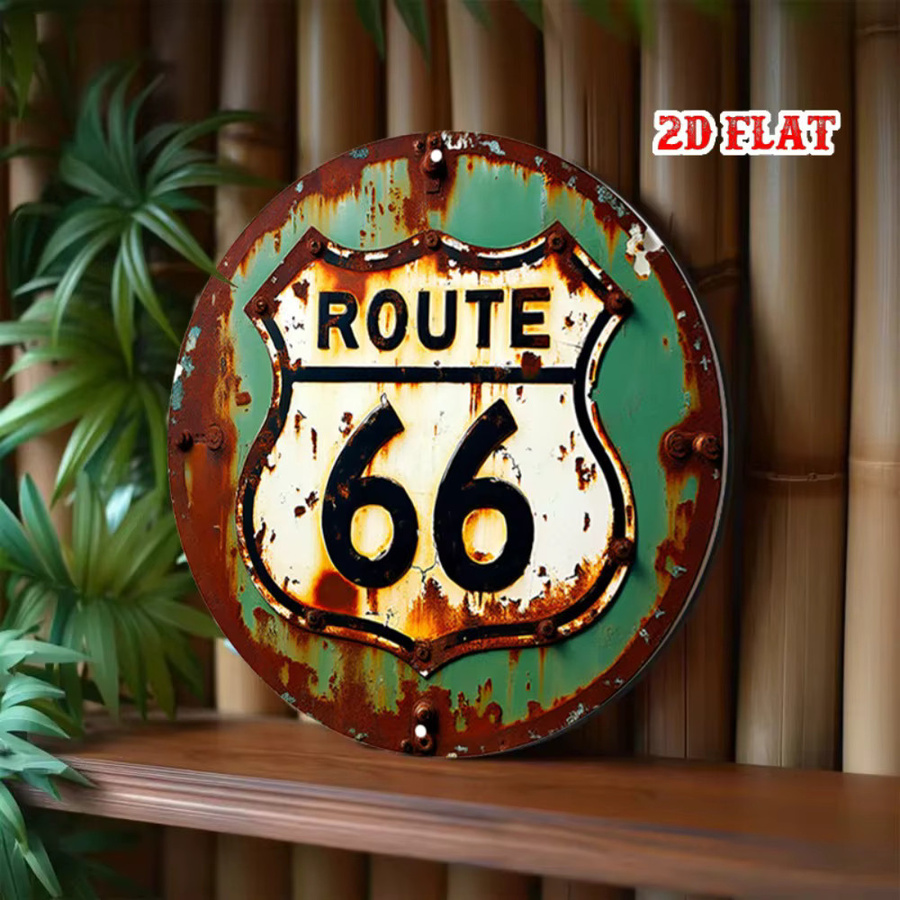 CIFBUY Vintage Route 66 Metallschild Rund, Rustikale Wanddekoration aus Aluminium in Grün-Weiß-Multicolor - Bild 5