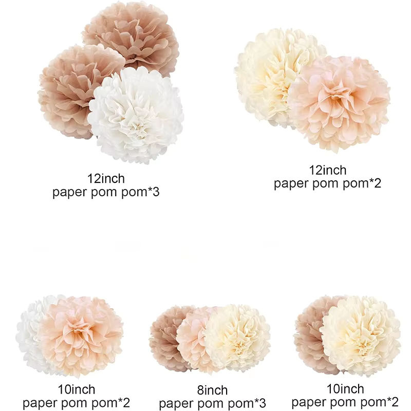 12 Stück runde Papierblumen aus Seidenpapier in Creme Weiß für deine Dekoration zum Geburtstag - Bild 2