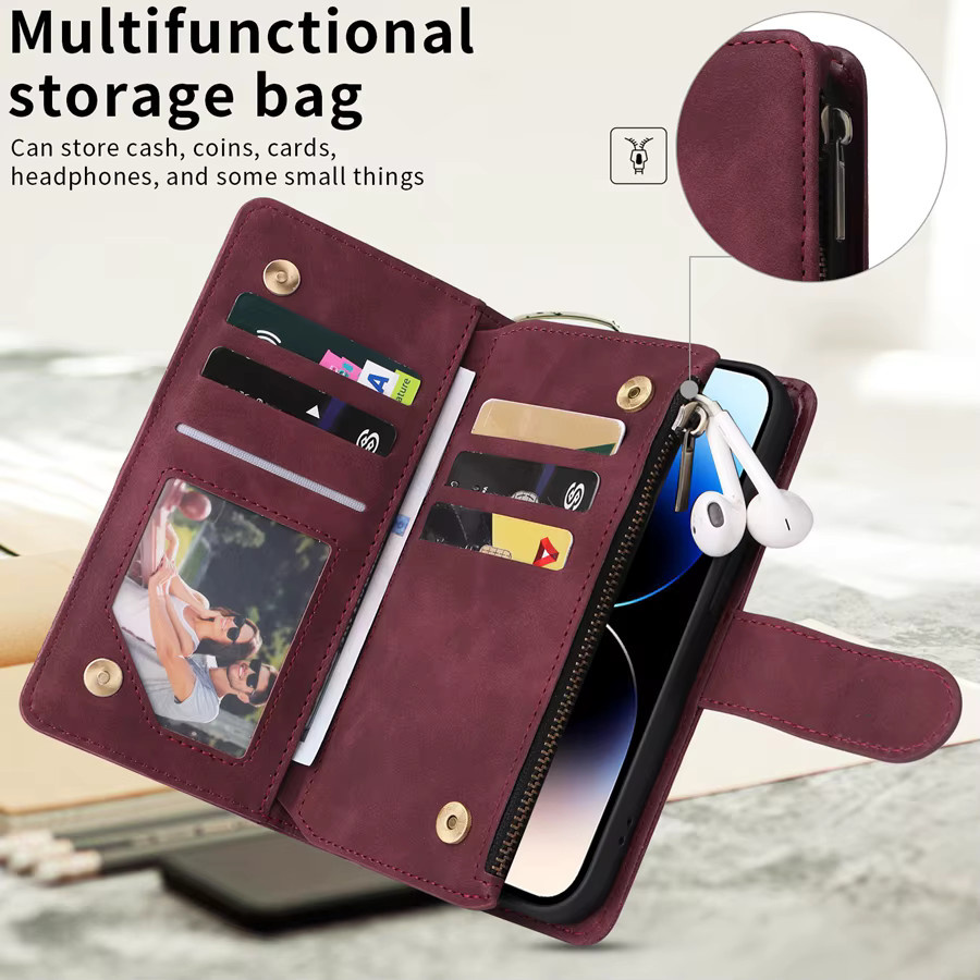 Kasmola Magnetische Brieftasche mit Reißverschluss und Flip-Funktion als Ledertasche für iPhone Modelle in Blau - Bild 1