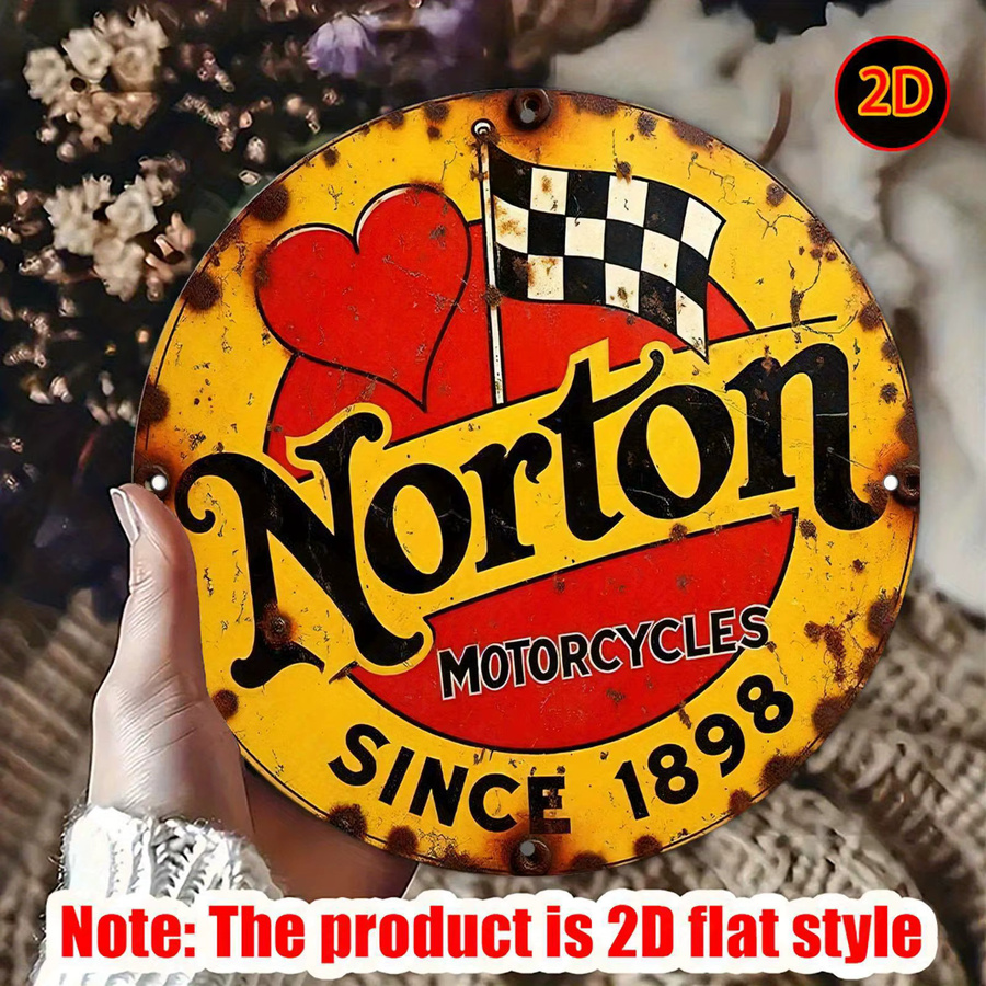 Potdemiel Vintage Norton Motorcycles Metallschild Rund mit kariertem Flaggen-Design in Multicolour, Durchmesser: 19,99 cm - Bild 2