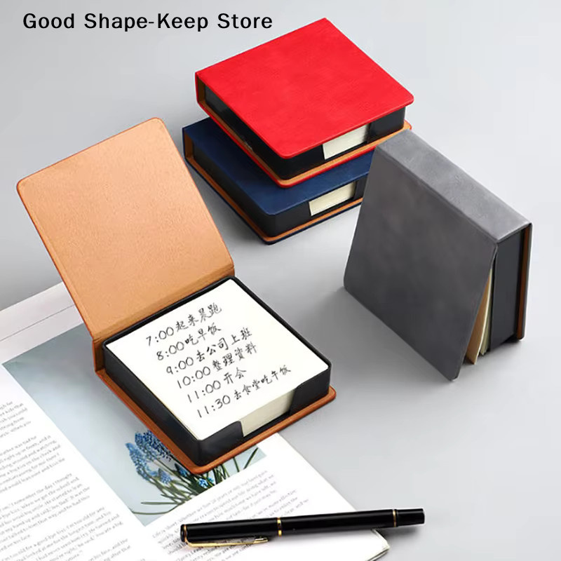 Haftnotizbox aus blauem PU-Leder mit Memo-Pad-Spender als Schreibtischzubehör für Büro und Studium - Bild 2
