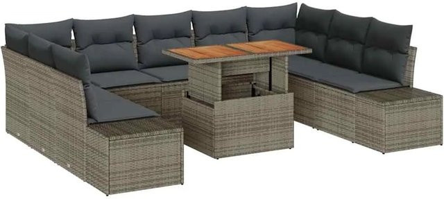 vidaXL Garten-Sofa-Set aus Polyrattan in Grau mit 10-teiligem Set, U-Form und integrierter Stauraumfunktion inklusive Polster und Tisch - Bild 1