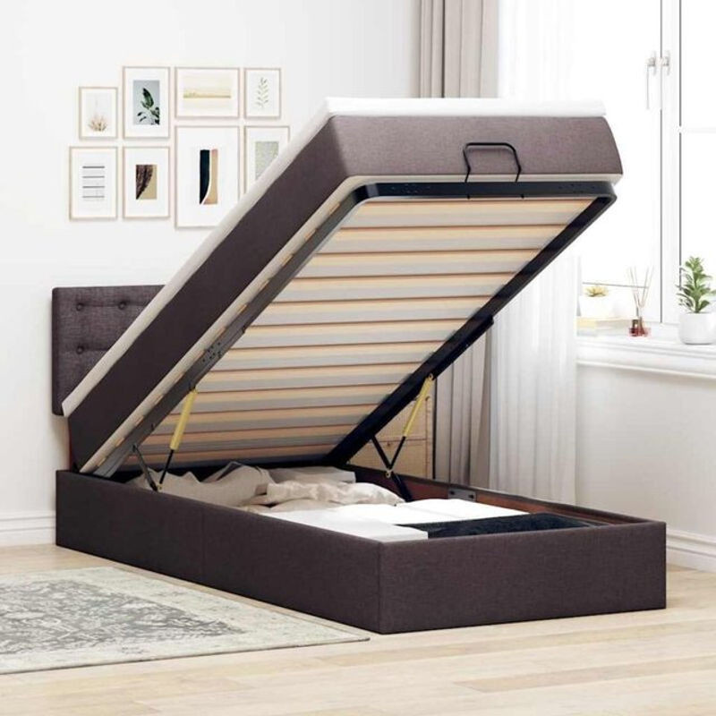 vidaxl Ottoman Polsterbett mit Matratze und LED-Beleuchtung in Dunkelbraun, B/T: 90 x 190 cm - Bild 1