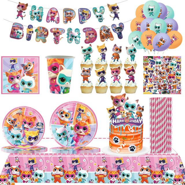 TAKARA TOMY Superkitties Geburtstagsparty-Dekorationen, Einweggeschirr, Tischdecke, Tasse, Teller, Servietten, Zubehör - Bild 1
