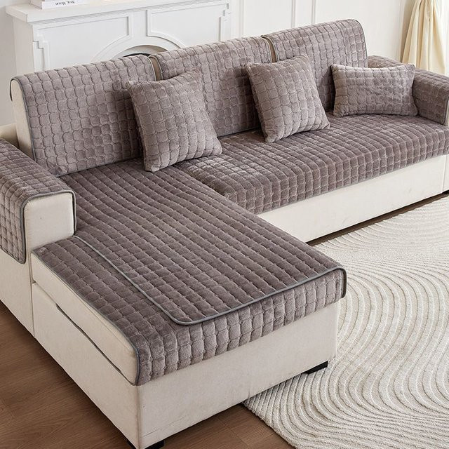 HOMEMOTION Plüsch Sofabezug Universal Slipcover aus Samt, Rutschfest, Dunkelgrau, Breite: 160 cm, Tiefe: 90 cm - Bild 1