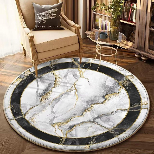 Runder Teppich Karpetti in Gold und Multicolour, geometrisches Design, rutschfest und waschbar, Durchmesser: 100 cm - Bild 1