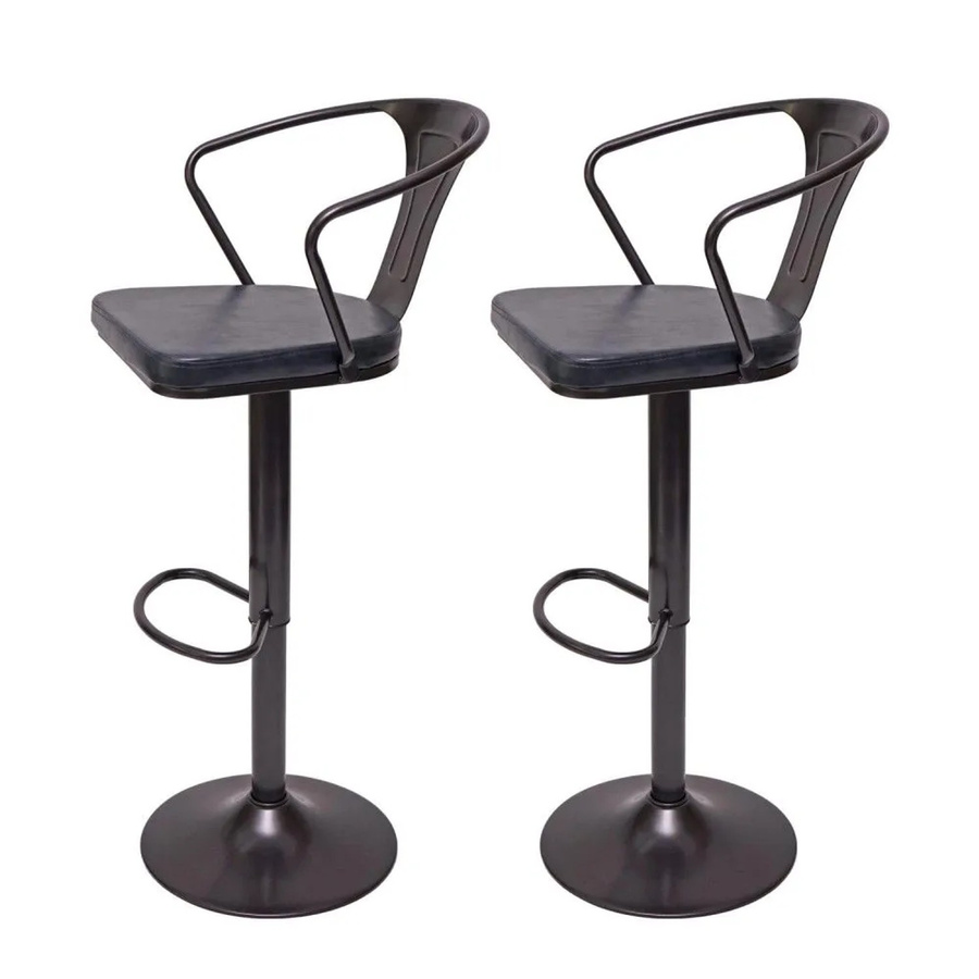 2er-Set MCW Barhocker MCW-H10b Industrial Design, höhenverstellbar mit Armlehnen, drehbar, Schwarz-Grau - Bild 2