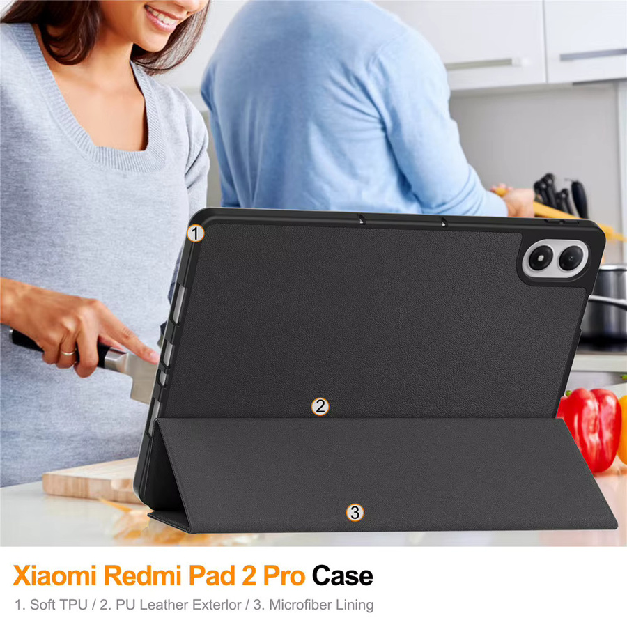 Xiaomi Redmi Pad 2 Pro 12,1 Zoll Schutzhülle aus PU-Leder mit Stifthalter und Auto-Sleep-Funktion in Schwarz - Bild 5