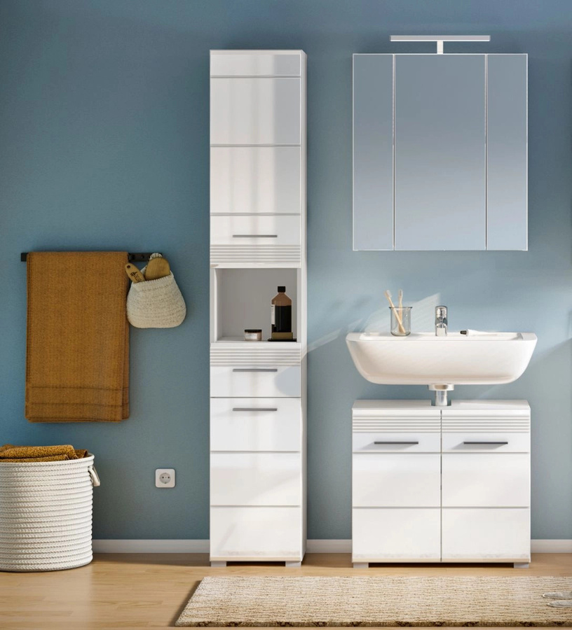 Inn.Furn Badschrank Leon Hochschrank in Weiß Hochglanz mit LED-Beleuchtung, B/T/H: 30 x 31 x 182 cm - Bild 3