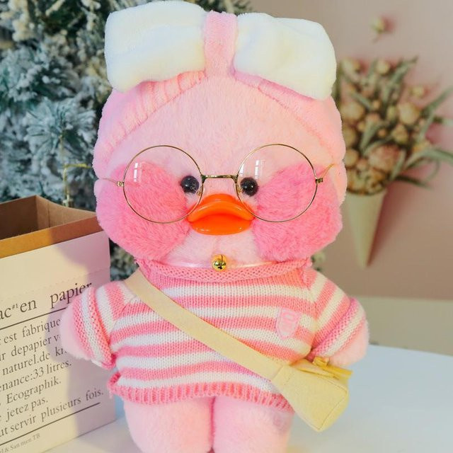 Lalafanfan Pato Cafe Mädchen Plüschtier, Rosa, Gelb, mit Brille, mit Kleidung, ab 1 Jahr - Bild 1