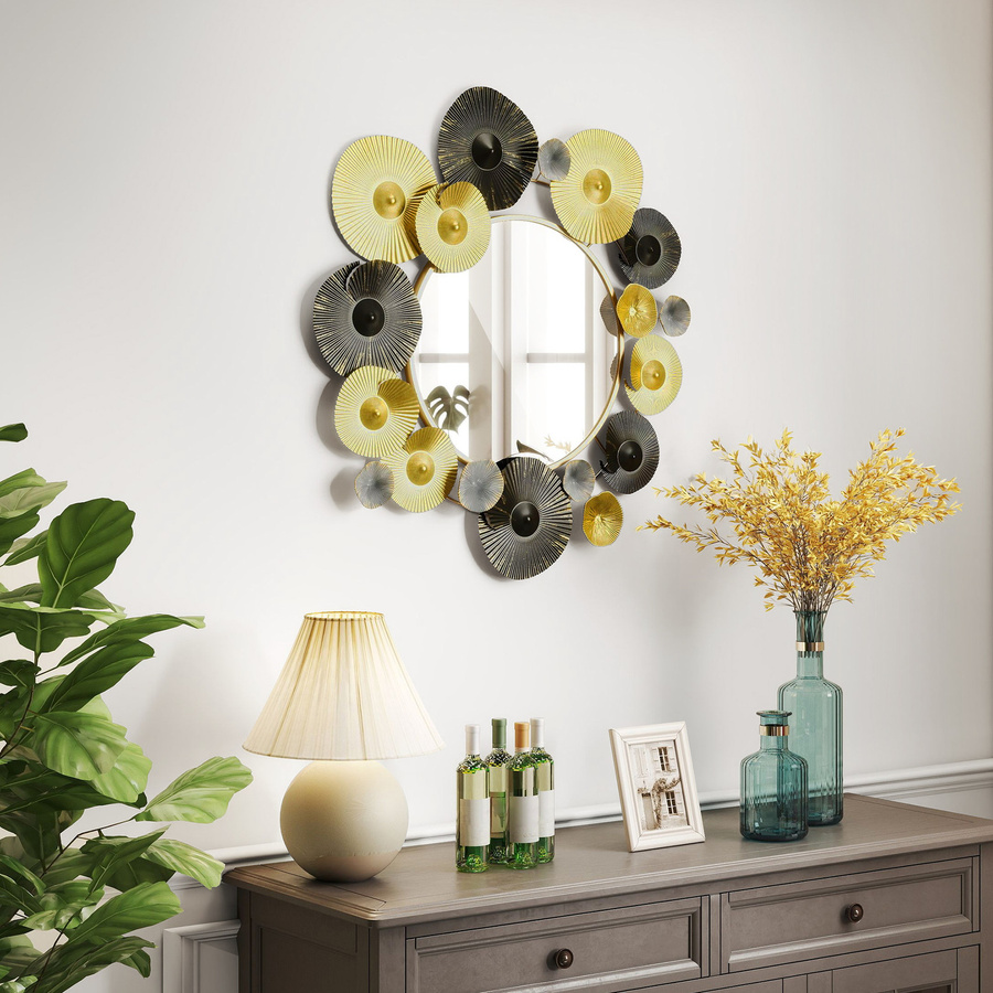 Aosom Wandspiegel aus Metall in Gold und Schwarz, geometrische Wanddekoration für Wohnzimmer, Schlafzimmer oder Flur, B/H: 84 x 84 cm - Bild 2