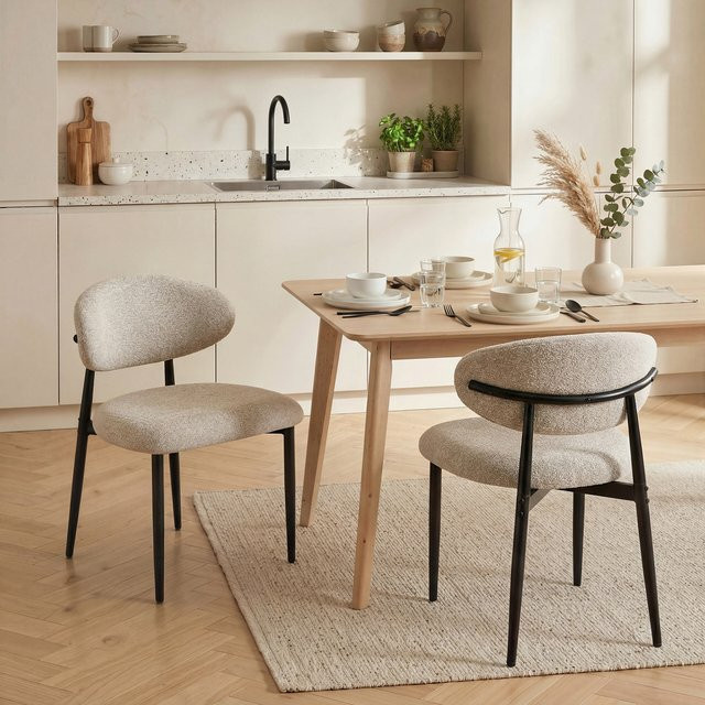 HOMCOM Esszimmerstühle 2er Set in Beige mit Leinenoptik und Stahlbeinen - Bild 1
