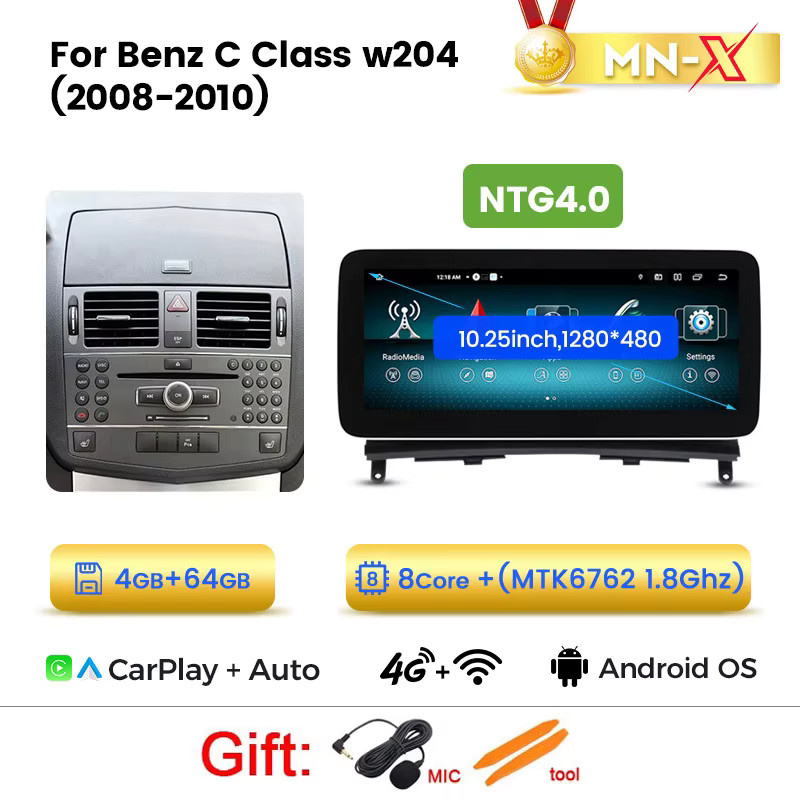 MEKEDE Android 15 Autoradio für Mercedes Benz C-Klasse W204 S204 2008-2010 mit 10,25 Zoll Display, Kabelloses CarPlay und Android Auto, GPS, 4G LTE, WIFI, DSP, Farbe: Schwarz - Bild 7