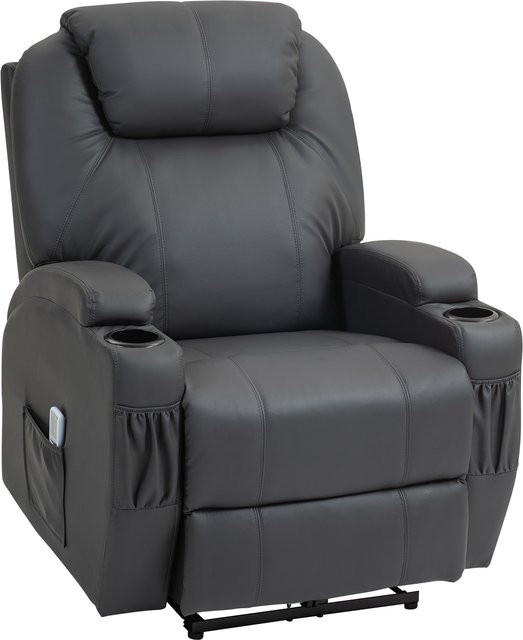 HOMCOM Relaxsessel mit Massagefunktion und Liegefunktion in Grau aus Kunstleder mit Becherhalter und Fernbedienung - Bild 1